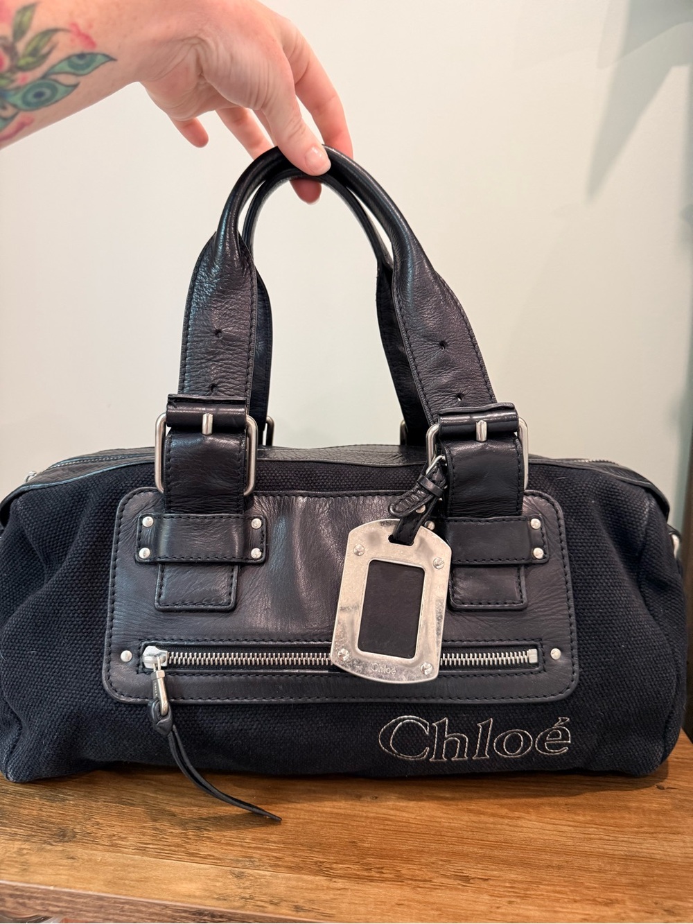 Chloé Black Canvas & Leather Satchel Bag